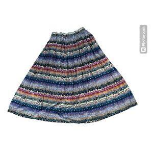 ID # 4 U AZTEK ‎ Boho USA Multicolor Novelty southern vintage maxi skirt 1980's